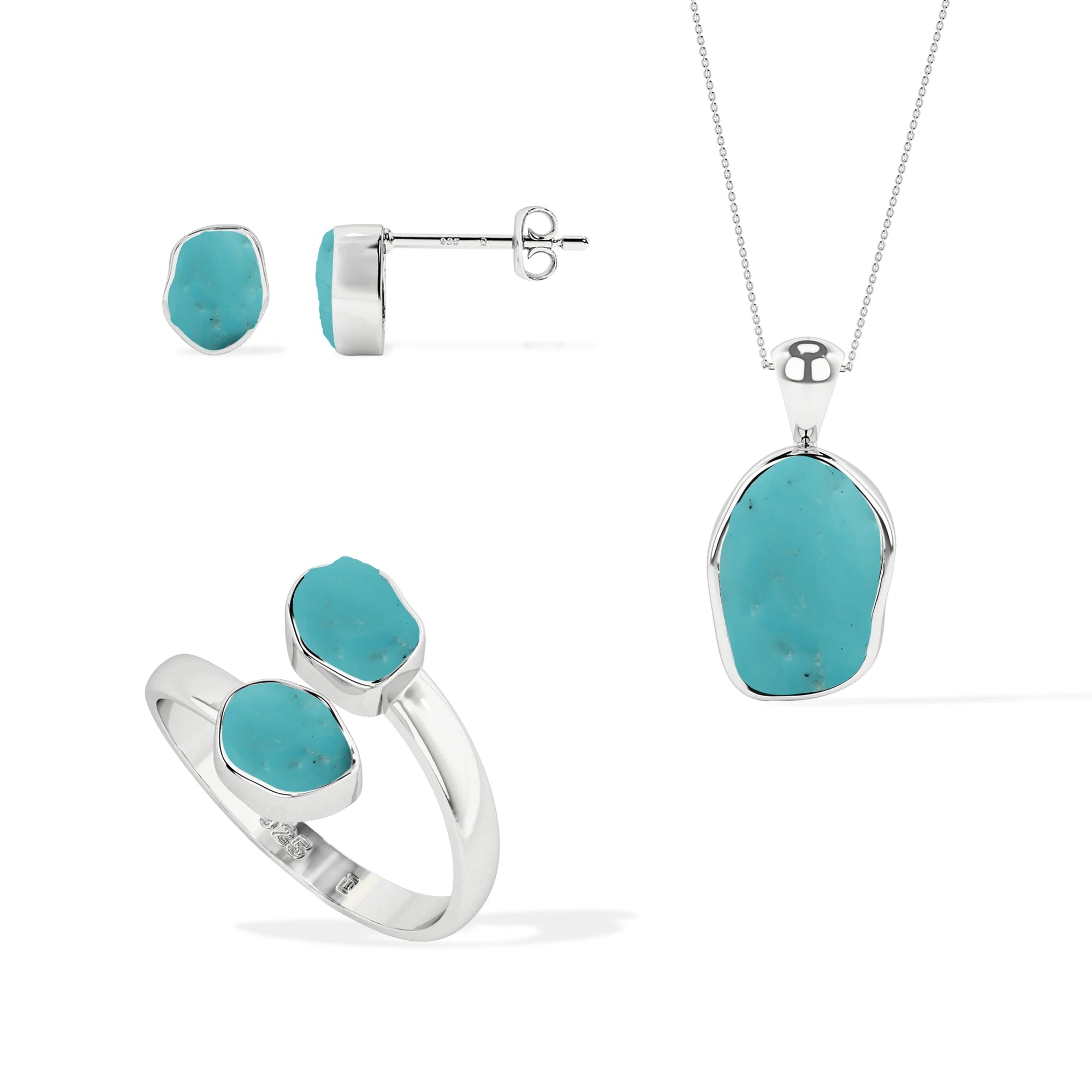 turquoise rough shape stackable bezel Jewelry set