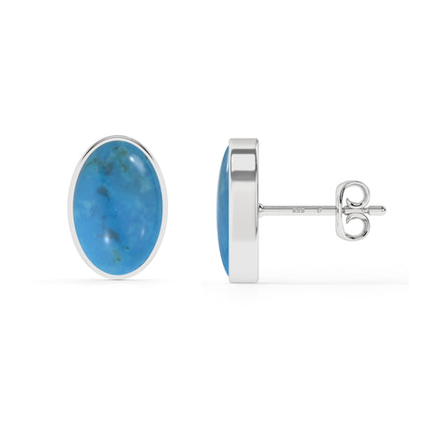 natural turquoise oval shape stud earrings