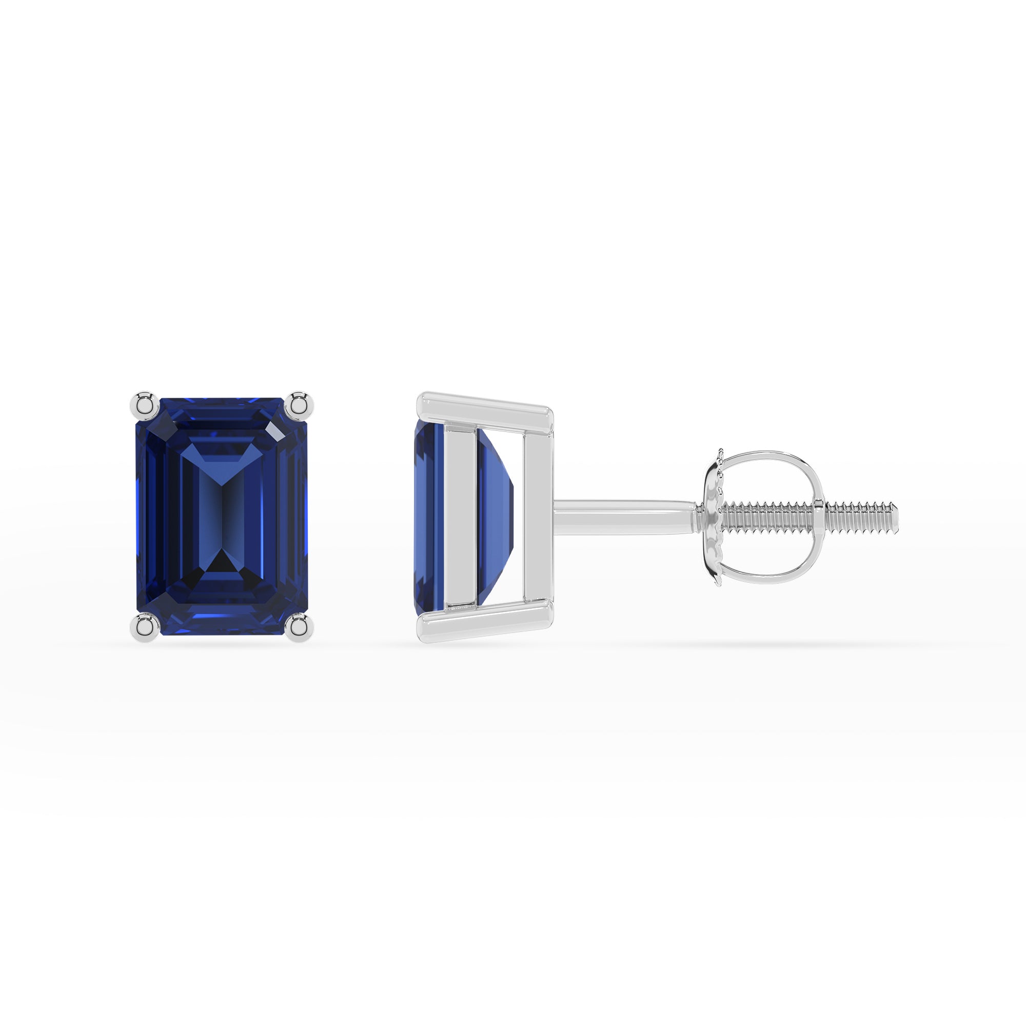 lab grown blue sapphire emerald cut stud earrings 