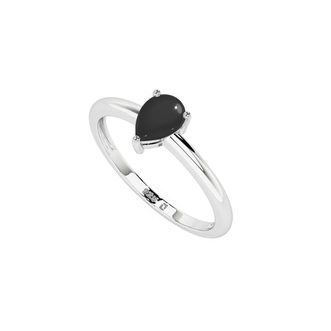 black onyx pear cab stackable prong-set ring