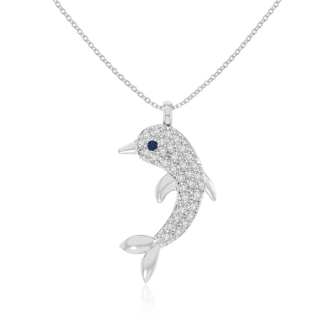 natural blue-sapphire dolphin necklaces in sterling silver 