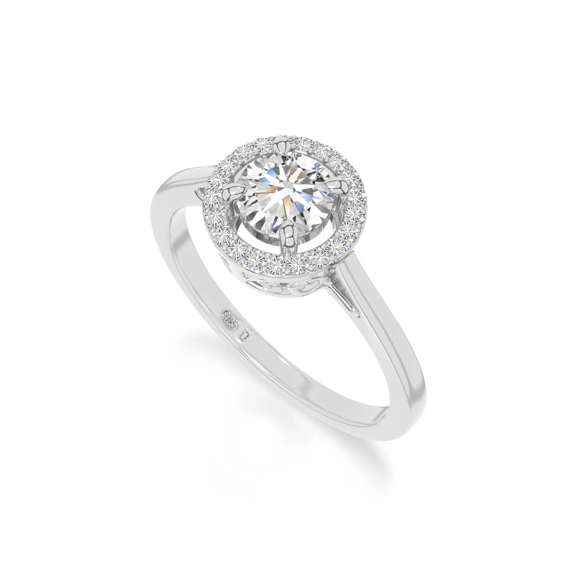 natural moissanite solitaire halo engagement rings in sterling silver 