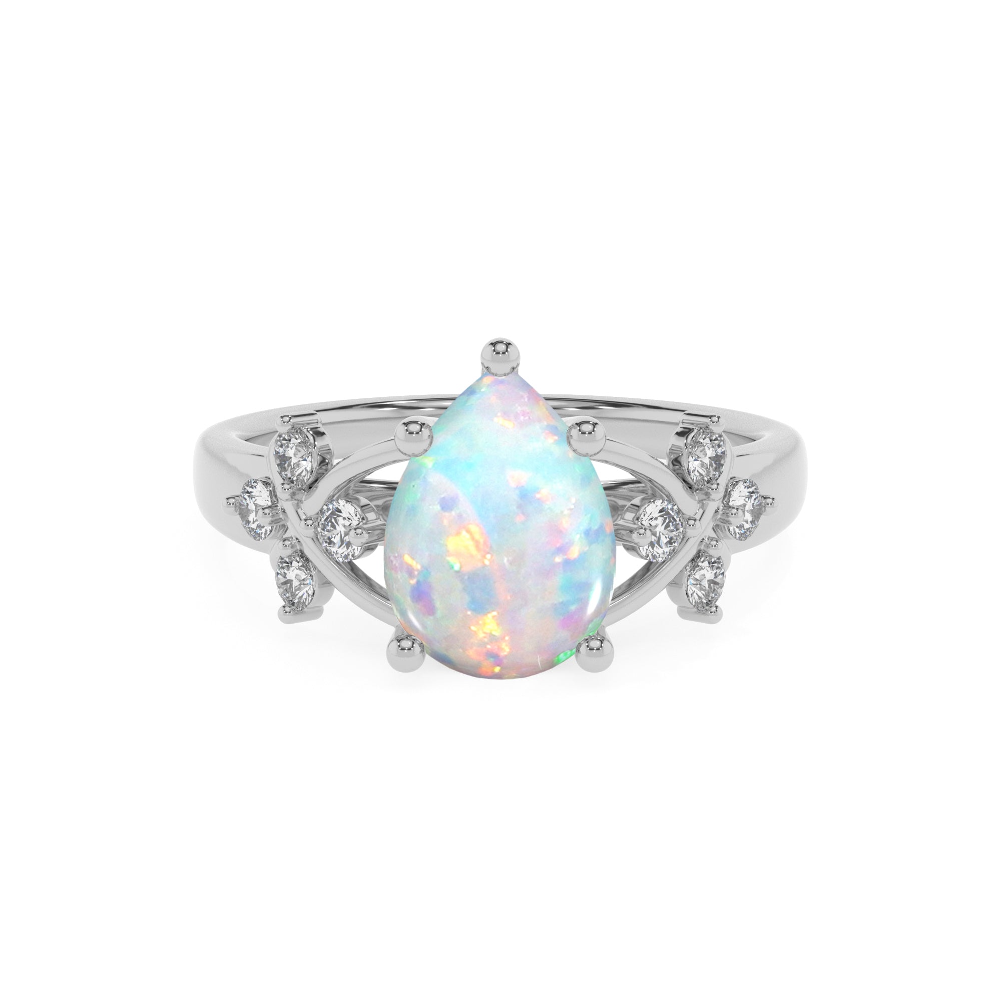 lab grown opal pear criss cross solitaire engagement ring