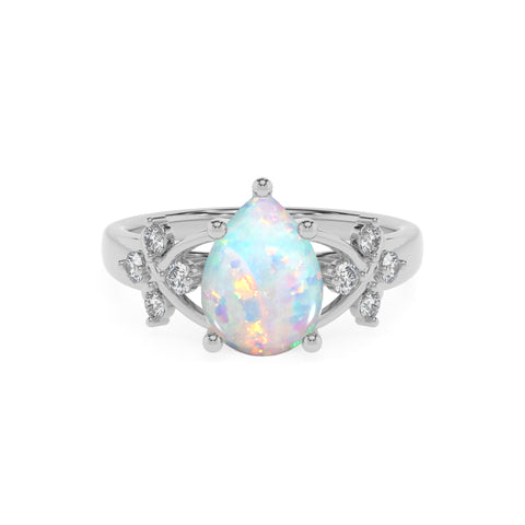 lab grown opal pear criss cross solitaire engagement ring