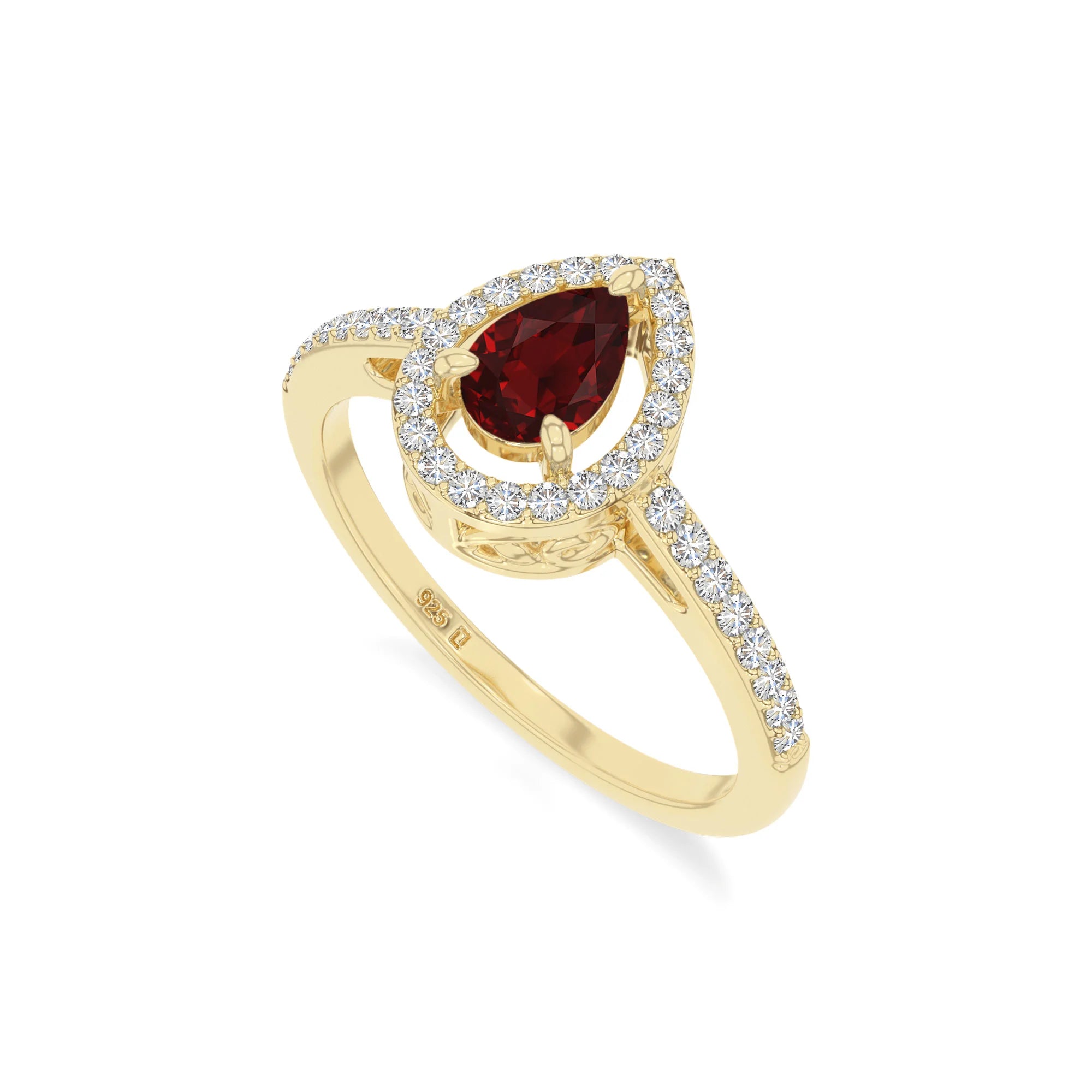 natural garnet solitaire halo engagement rings in yellow gold vermeil