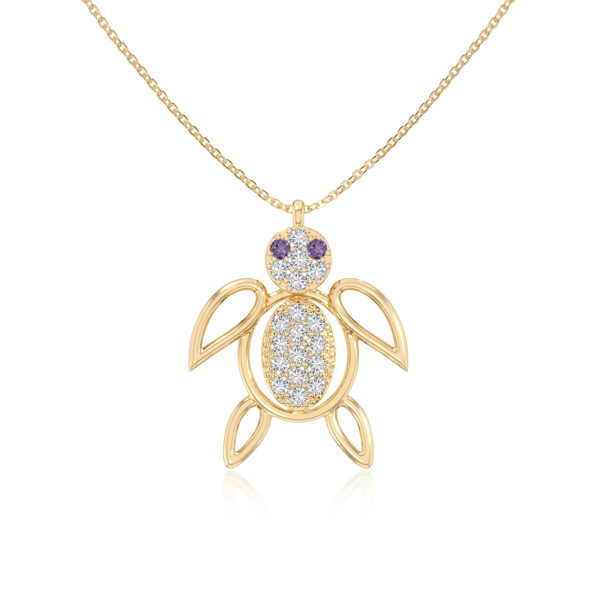 natural amethyst turtle necklaces in yellow gold vermeil 