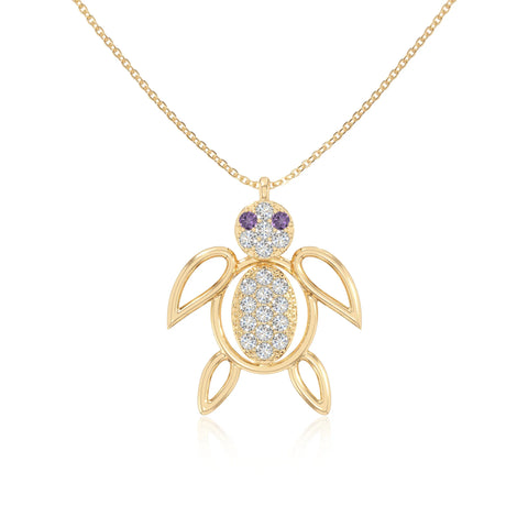 natural amethyst turtle necklaces in yellow gold vermeil 