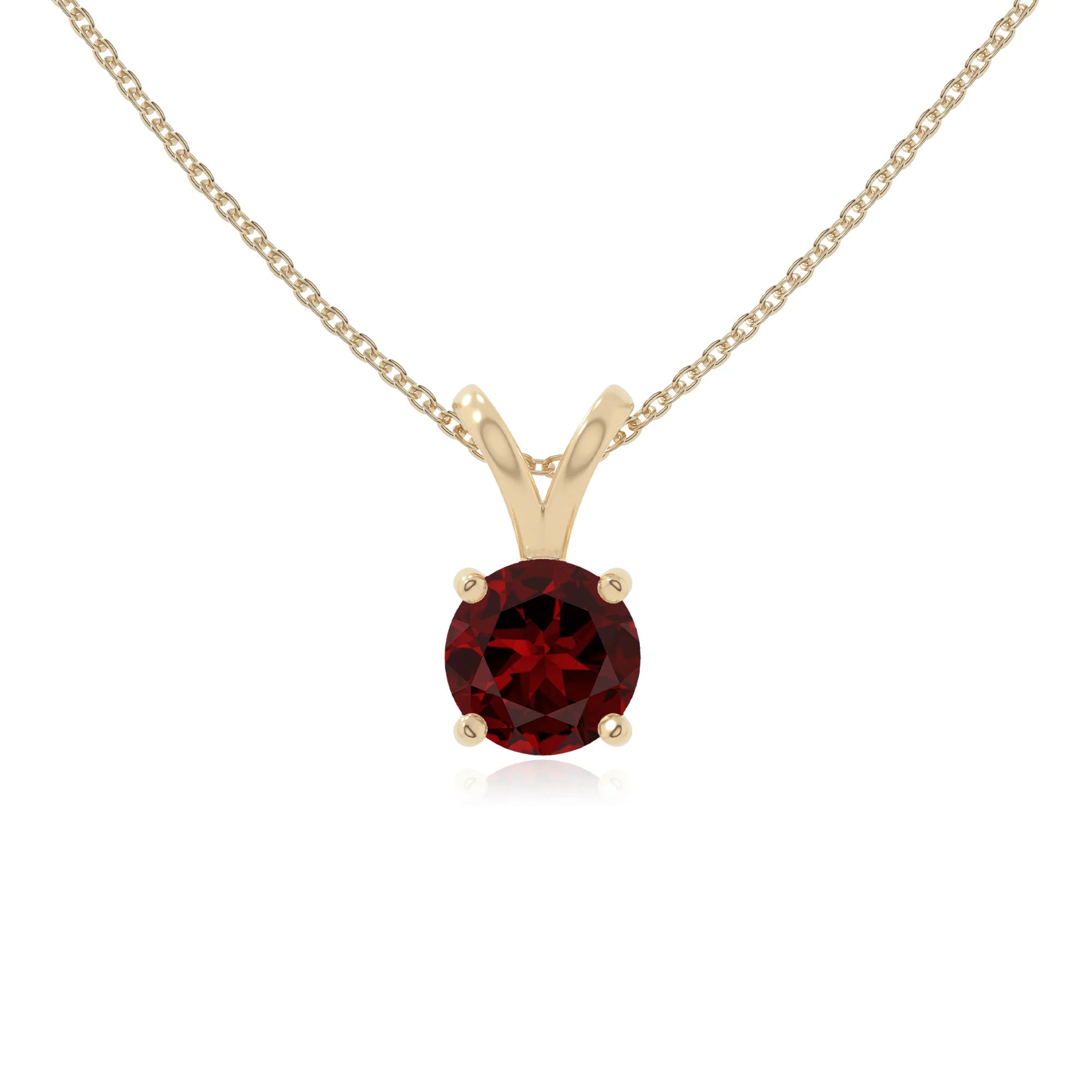 natural garnet v-bale solitaire necklaces in yellow gold vermeil 