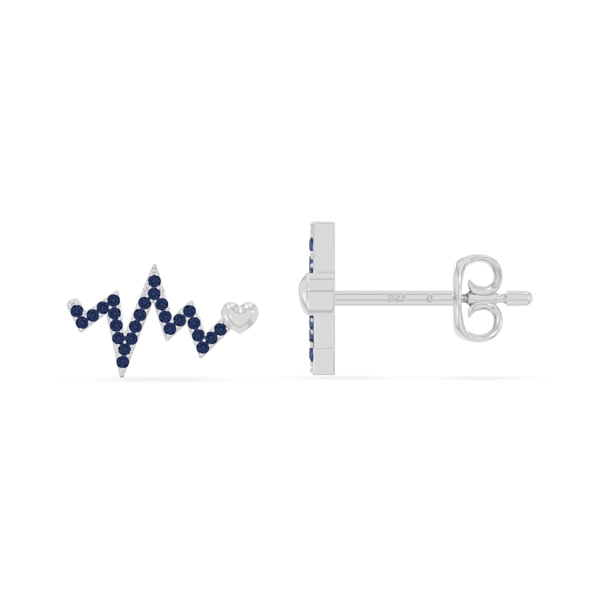 natural blue-sapphire heartbeat stud earrings in sterling silver 
