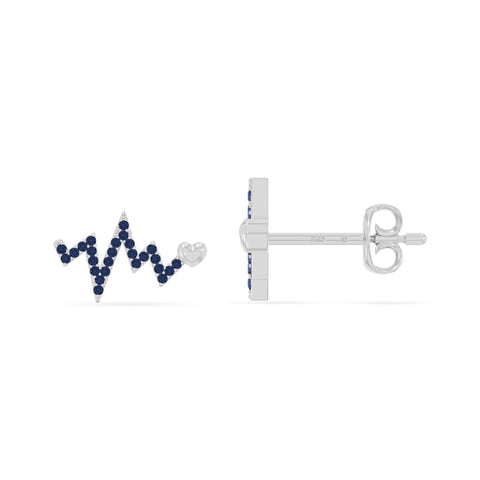 natural blue-sapphire heartbeat stud earrings in sterling silver 