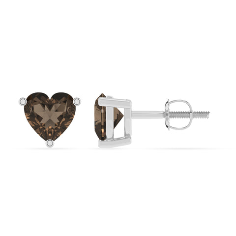 natural smoky quartz heart stud earrings 