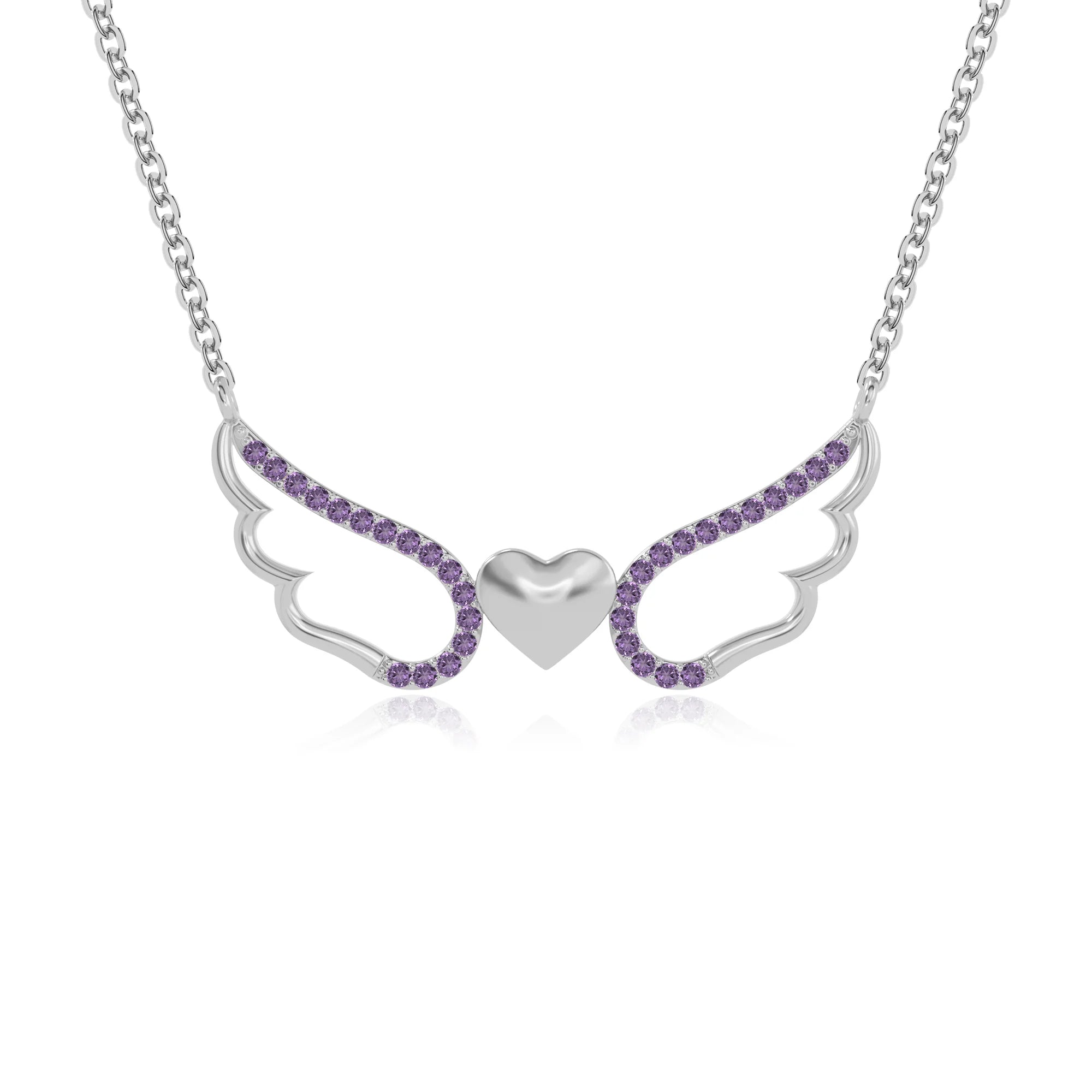 natural amethyst angel wings heart necklaces in sterling silver 