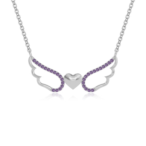 natural amethyst angel wings heart necklaces in sterling silver 