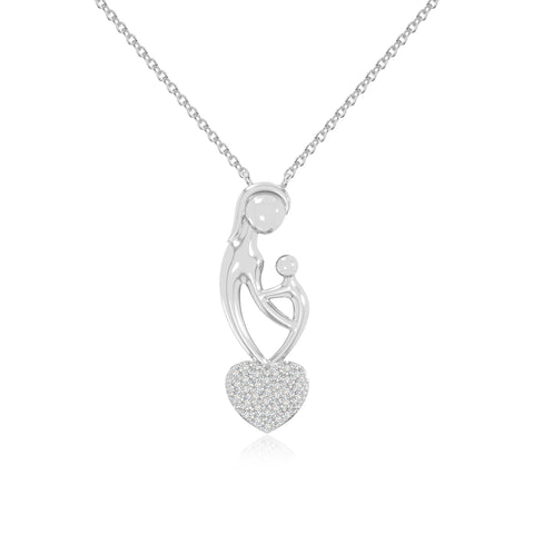 moissanite mother child heart necklaces in sterling silver 