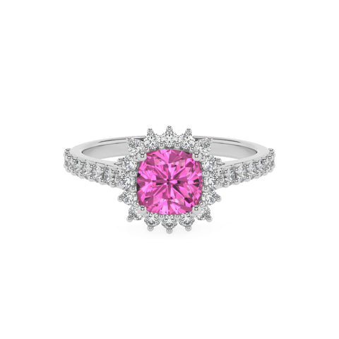 lab-grown pink-sapphire cushion half eterity halo solitaire engagement ring