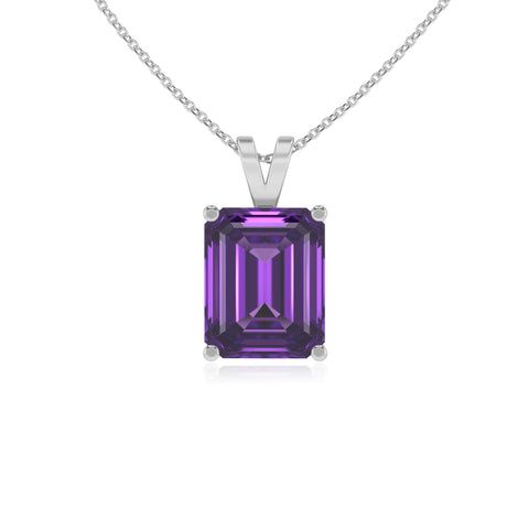 lab grown amethyst emerald-cut shape solitaire v-bale pendant necklace