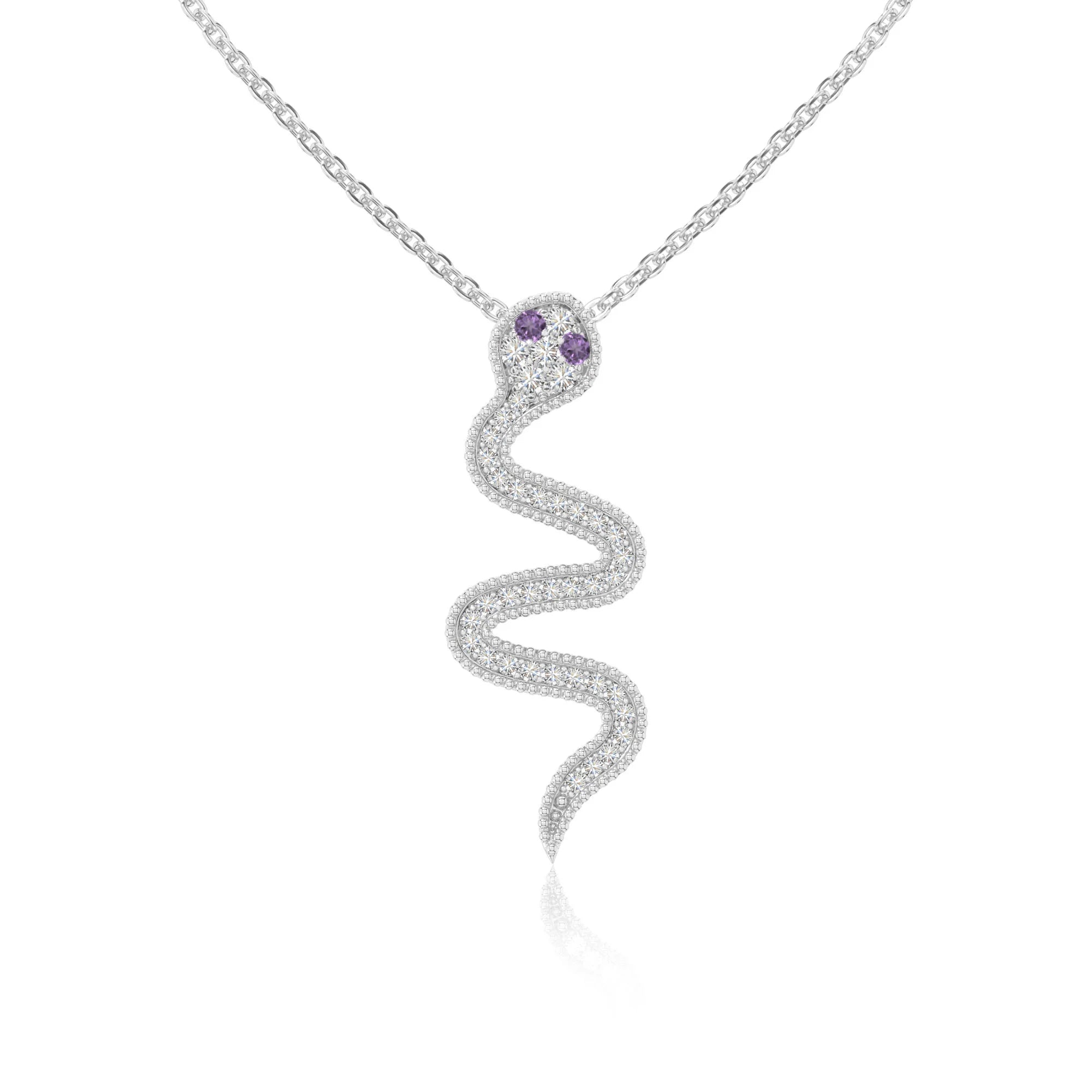natural amethyst snake necklaces in sterling silver 
