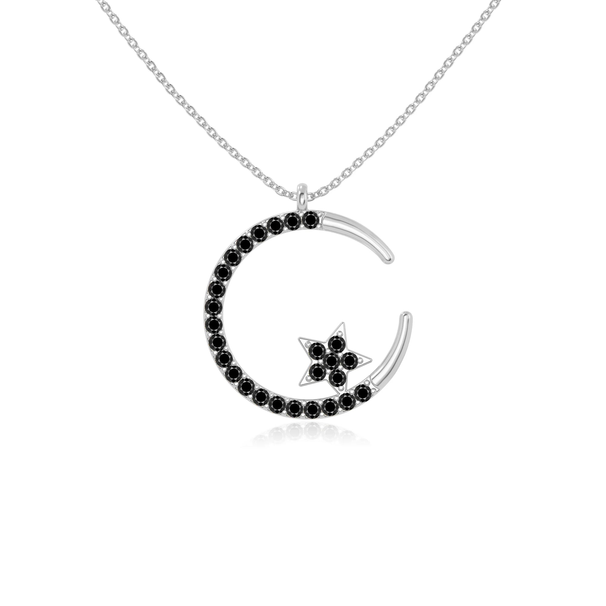 natural black-onyx moon & star necklaces in sterling silver 