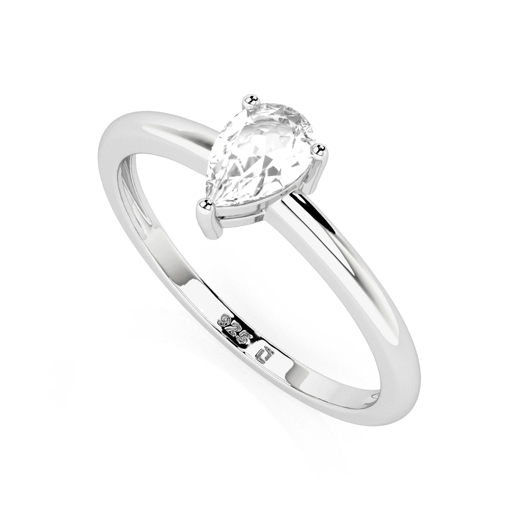 white topaz pear cut stackable prong-set ring