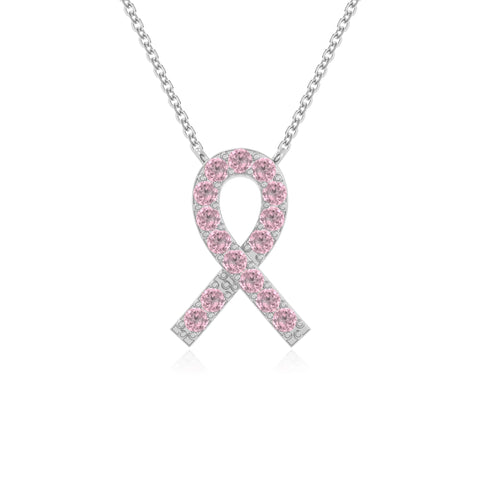 natural pink tourmaline cancer ribbon necklaces in sterling silver 