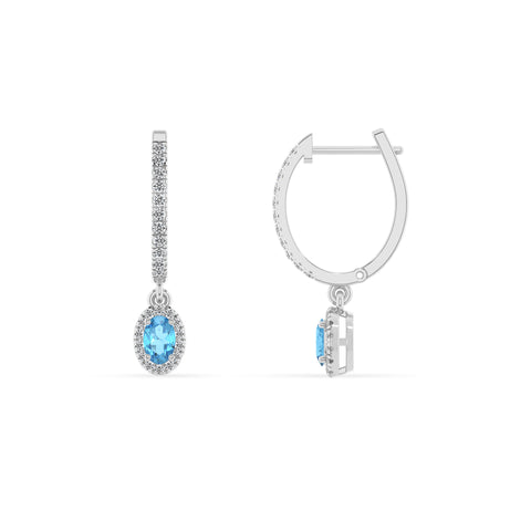 natural swiss blue topaz oval double halo earrings with moissanite 