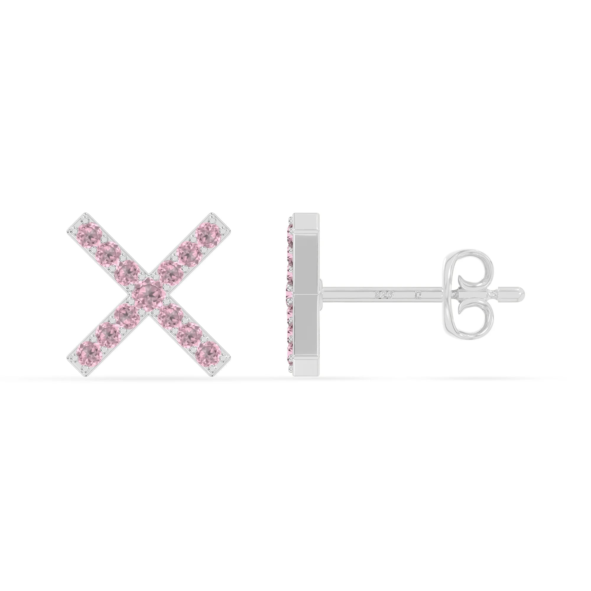 natural pink-tourmaline x stud earrings in sterling silver 
