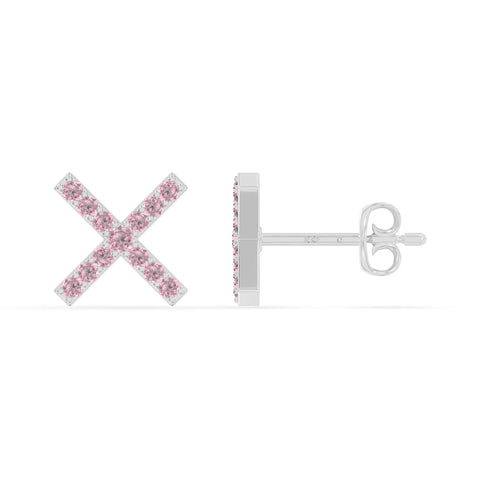 natural pink-tourmaline x stud earrings in sterling silver 