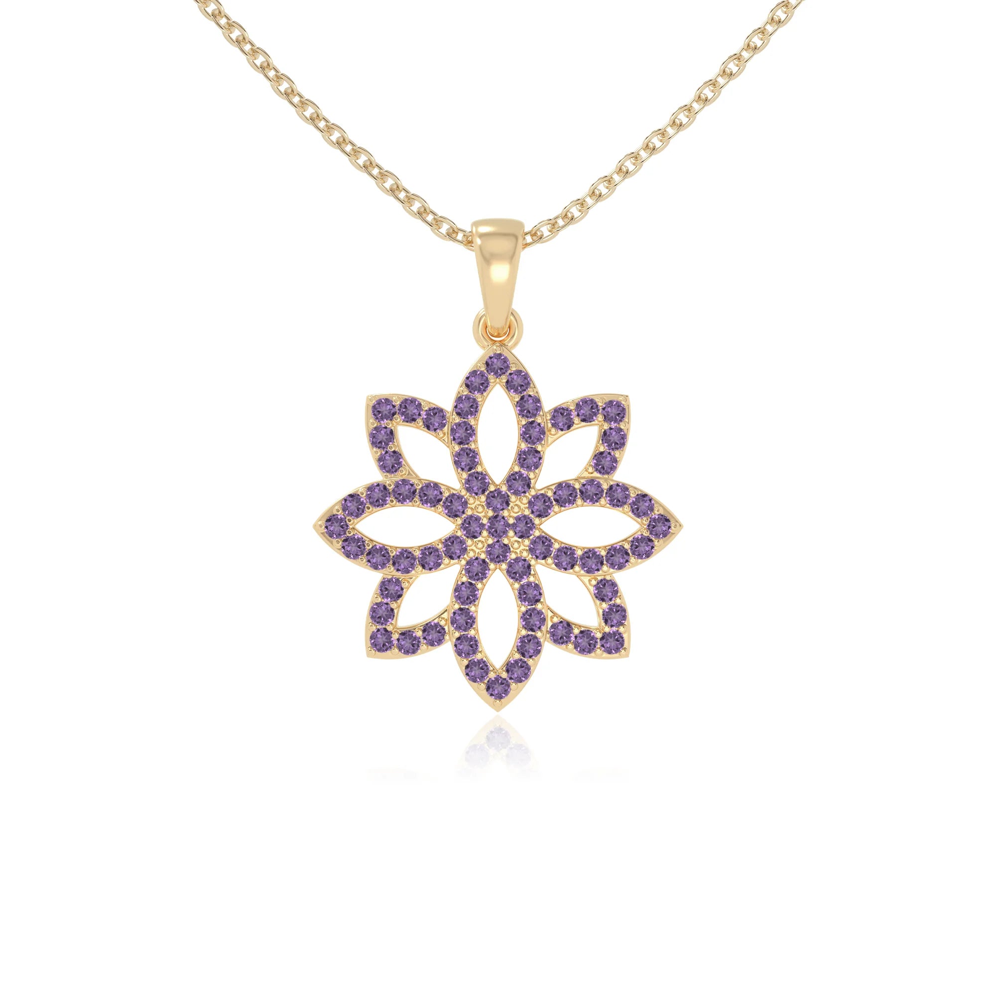 natural amethyst flower necklaces in yellow gold vermeil 
