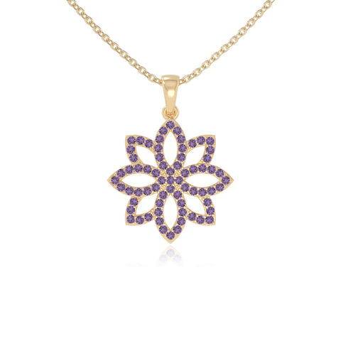 natural amethyst flower necklaces in yellow gold vermeil 