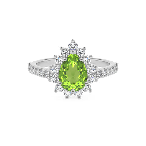 natural peridot pear half eterity halo solitaire engagement ring