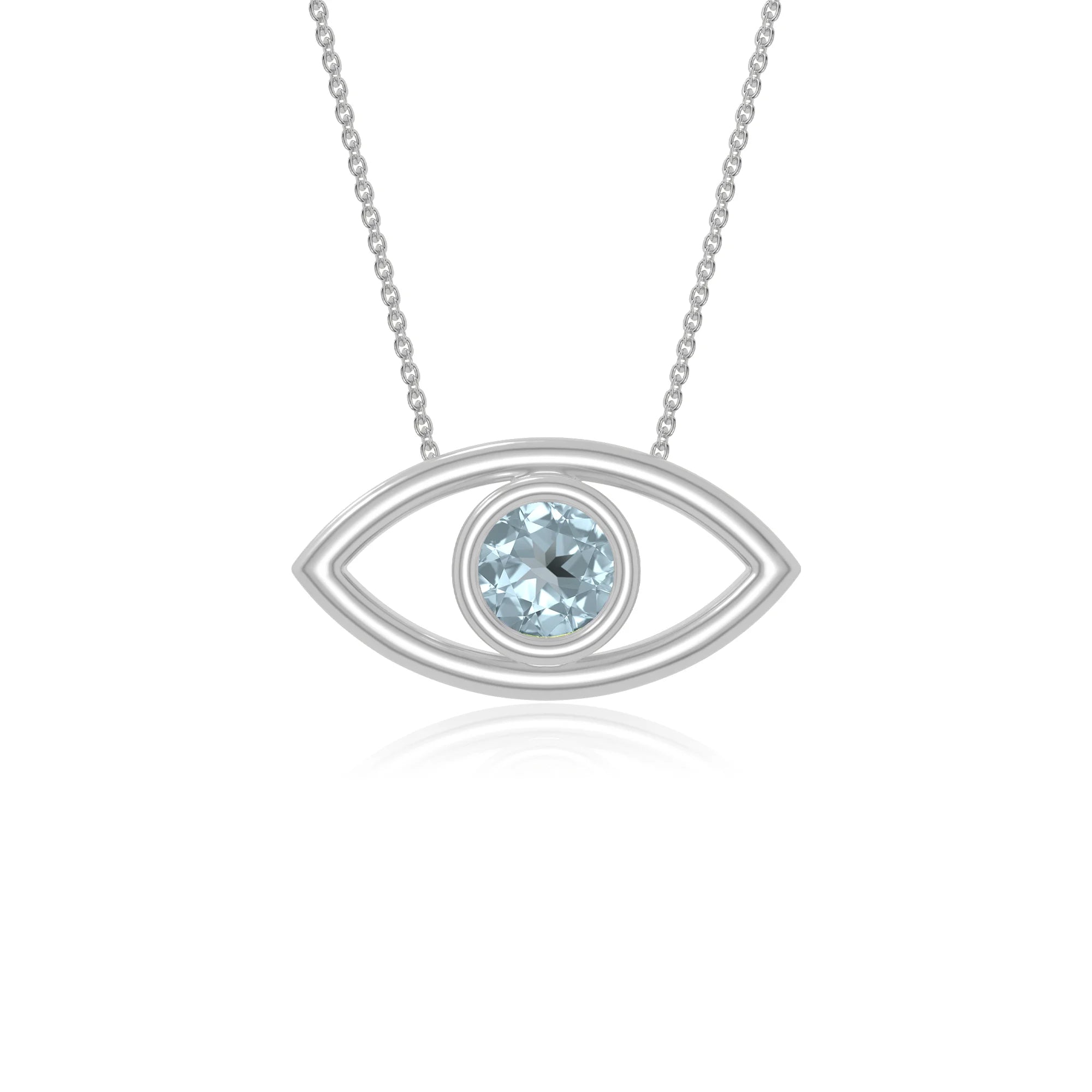 natural aquamarine evil eye necklaces in sterling silver 