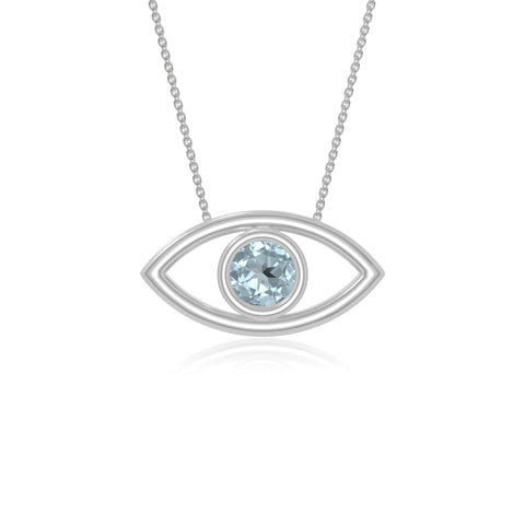 natural aquamarine evil eye necklaces in sterling silver 