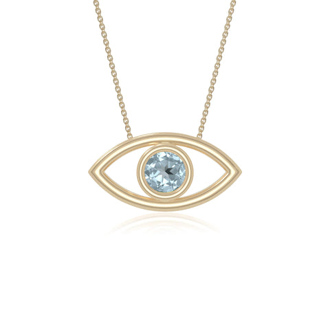 natural aquamarine evil eye necklaces in yellow gold vermeil 