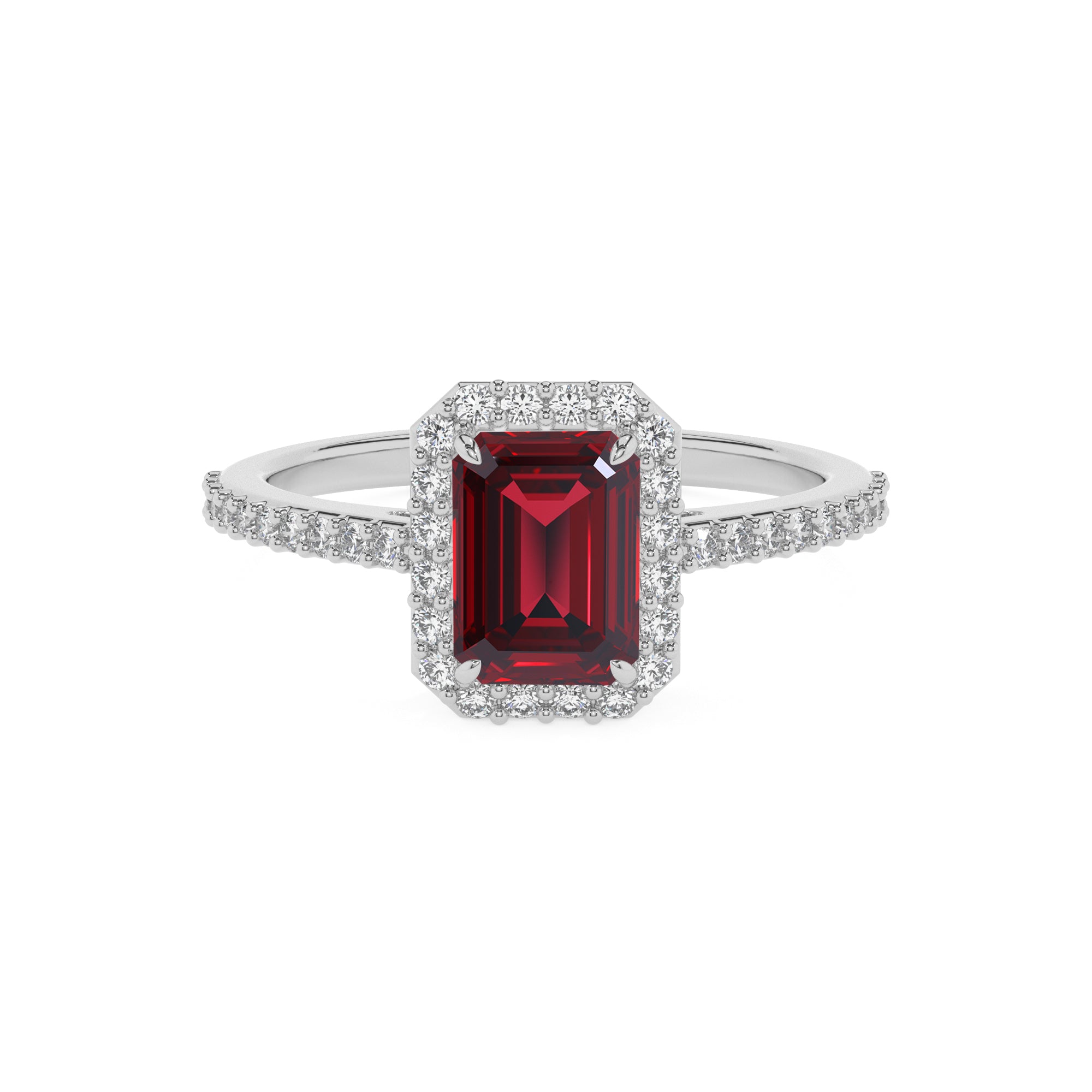 lab-grown ruby emerald half eterity halo solitaire engagement ring