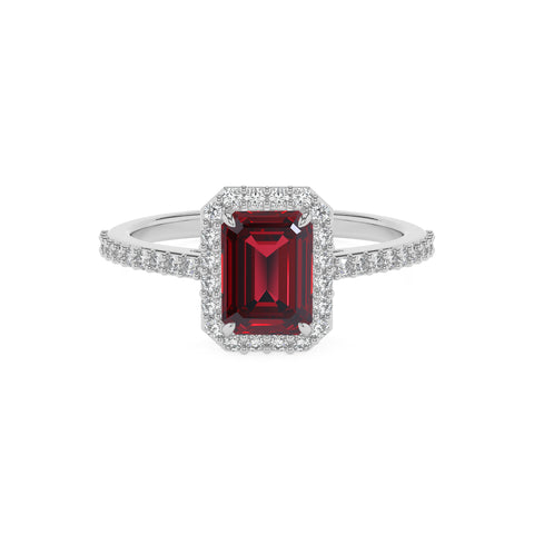 lab-grown ruby emerald half eterity halo solitaire engagement ring