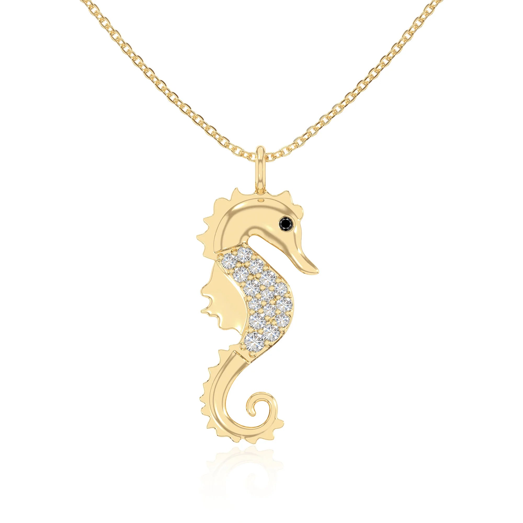 natural black-onyx sea horse necklaces in yellow gold vermeil 