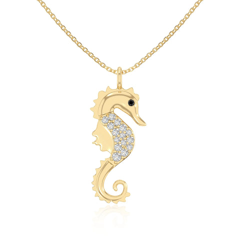 natural black-onyx sea horse necklaces in yellow gold vermeil 