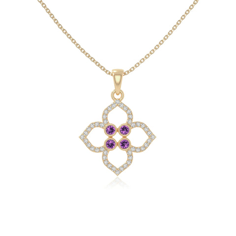 natural amethyst 4 petal flower necklaces in yellow gold vermeil 