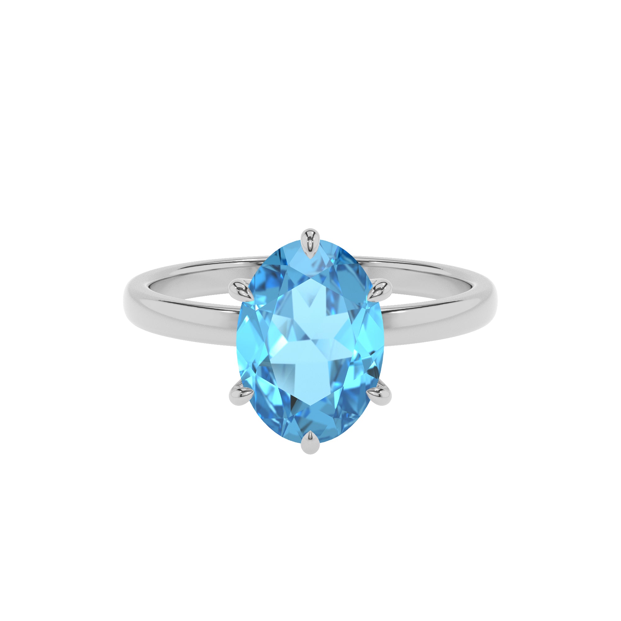 natural swiss blue topaz oval solitaire engagement ring