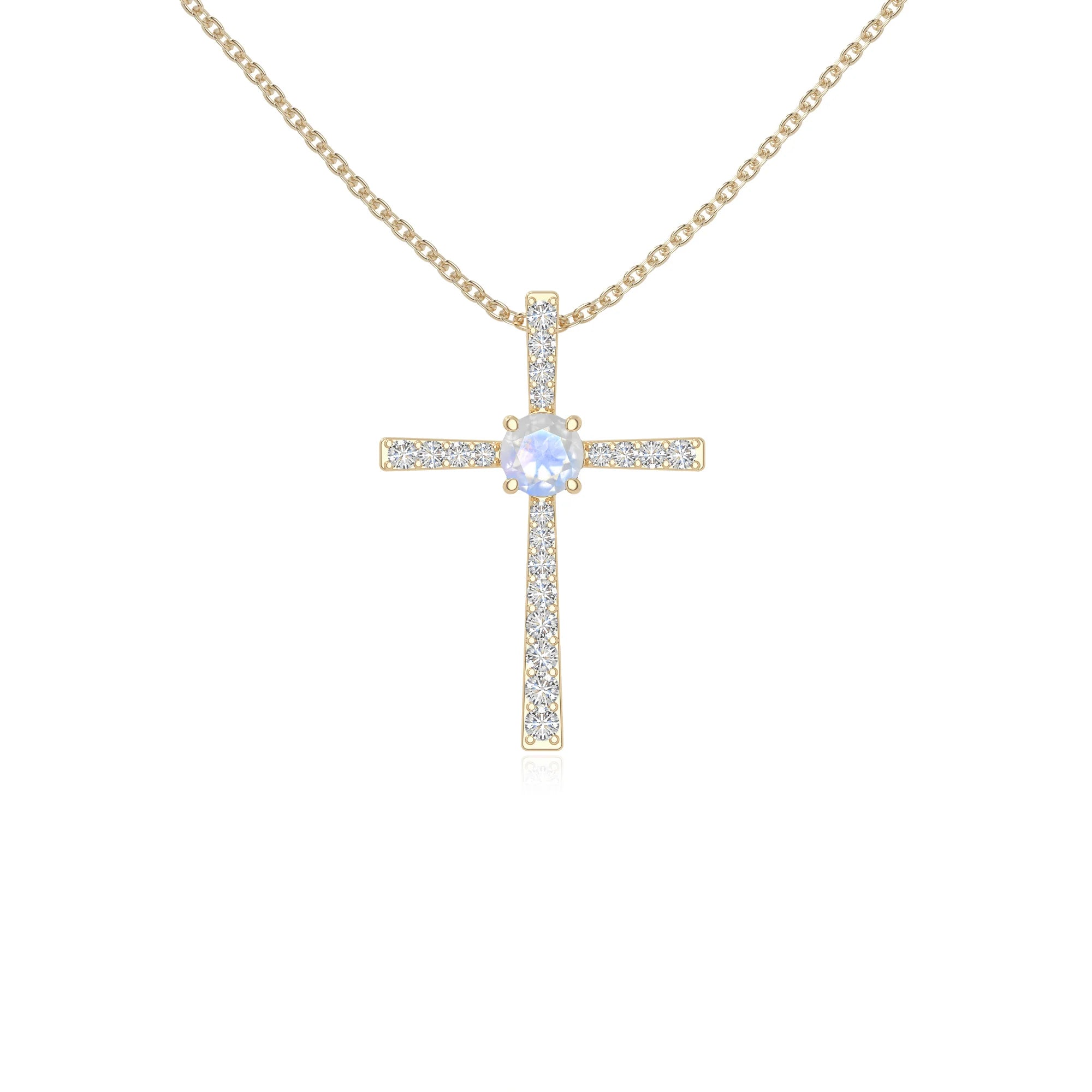 rainbow moonstone cross necklaces in yellow gold vermeil 