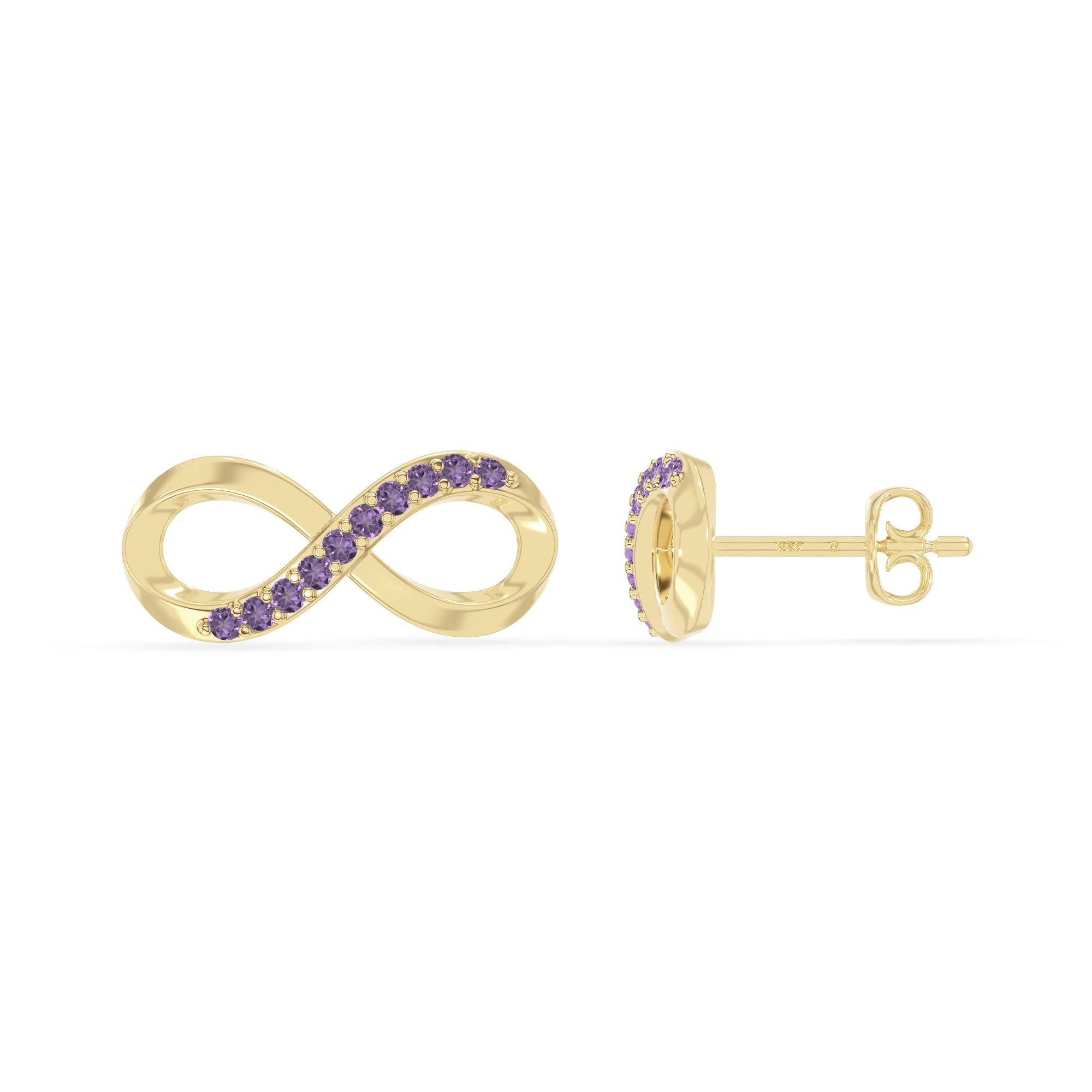 natural amethyst infinity stud earrings in yellow gold vermeil 