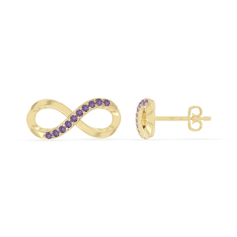 natural amethyst infinity stud earrings in yellow gold vermeil 