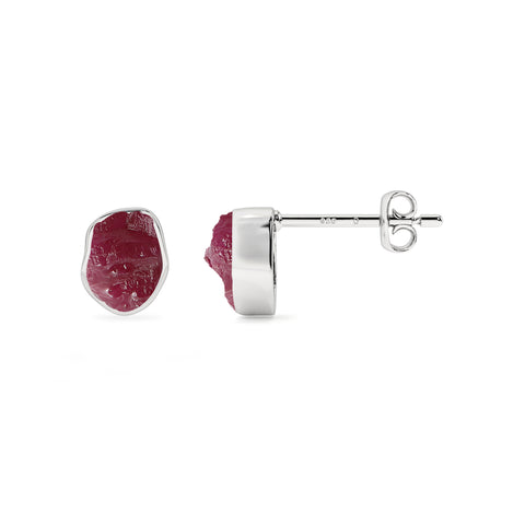 natural ruby rough shape stud earrings