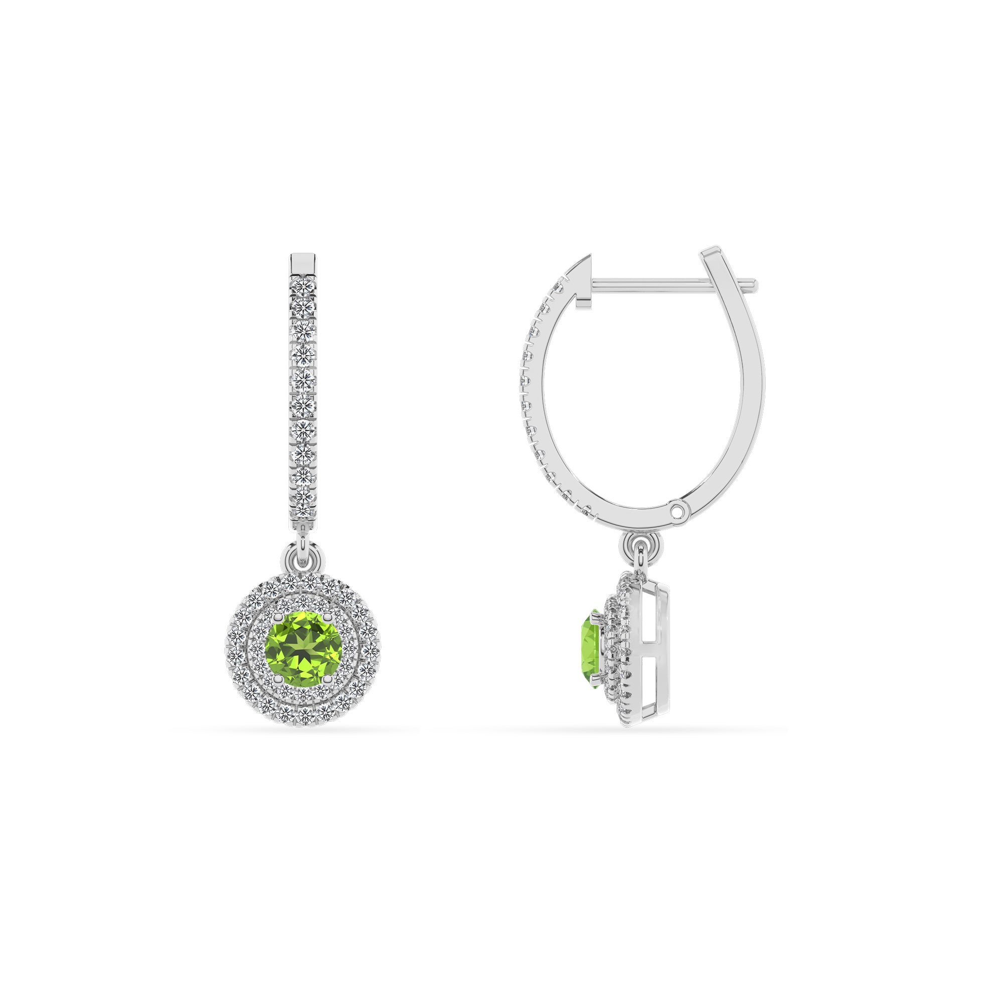 natural peridot round double halo earrings with moissanite 