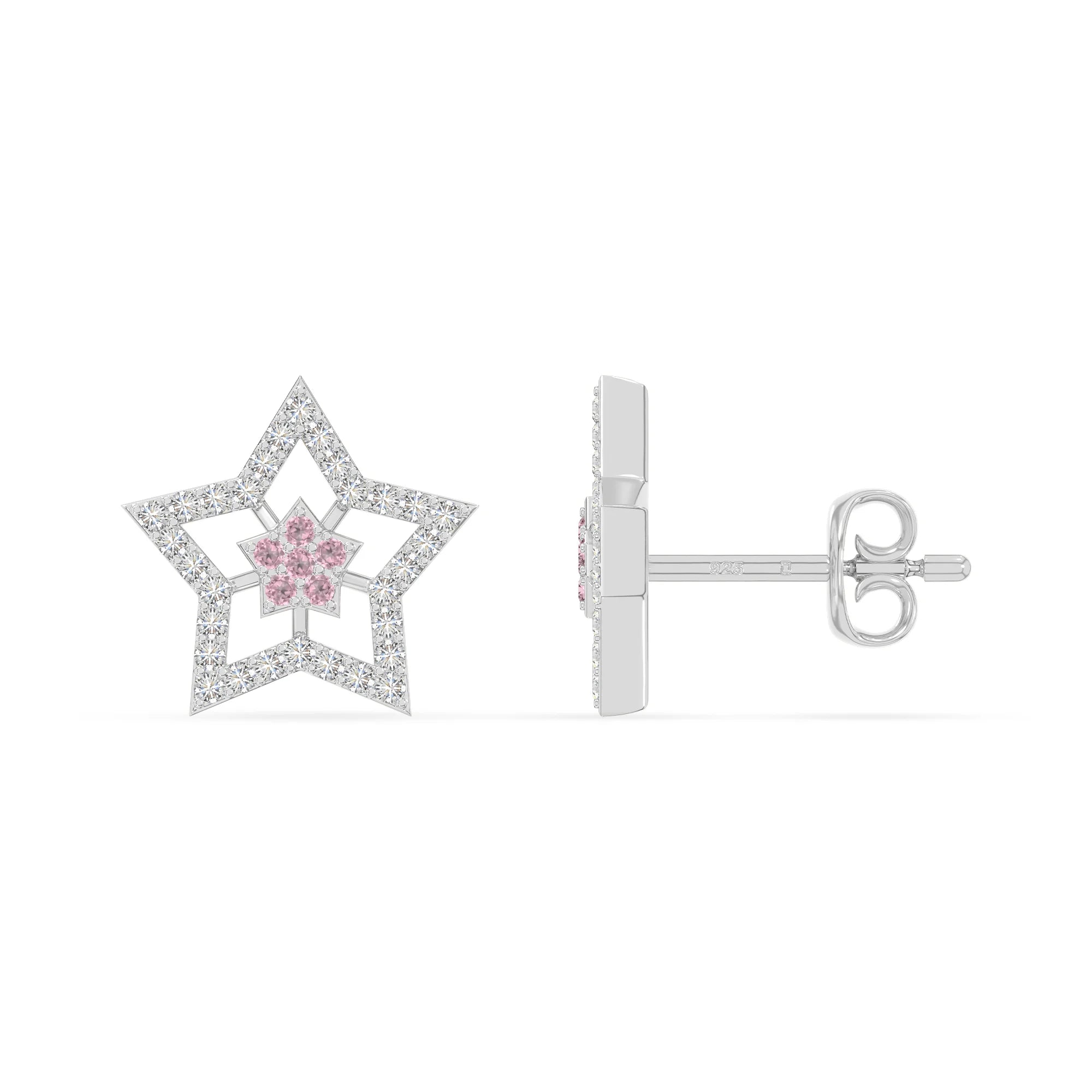 natural pink-tourmaline star stud earrings in sterling silver 