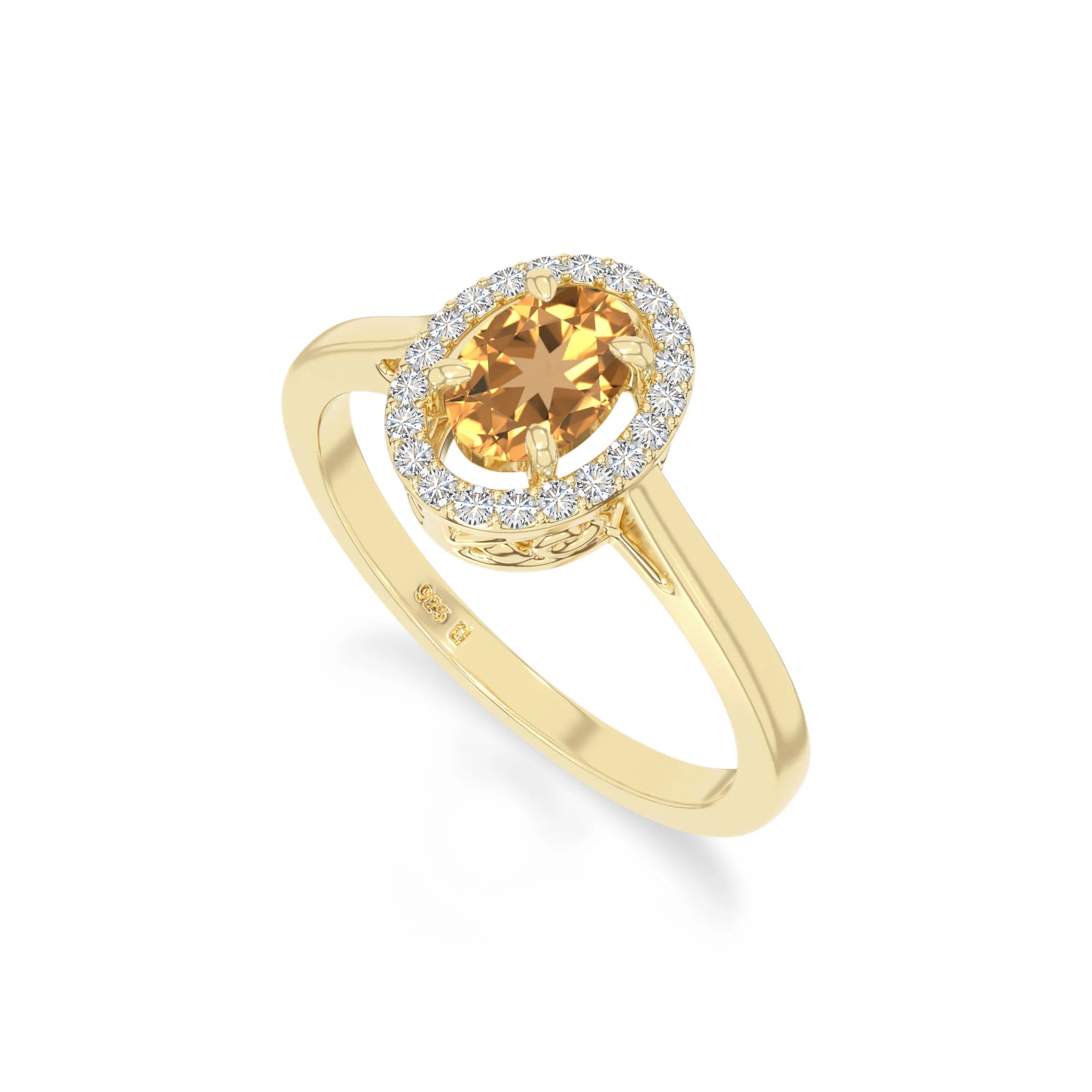 natural citrine solitaire halo engagement rings in yellow gold vermeil