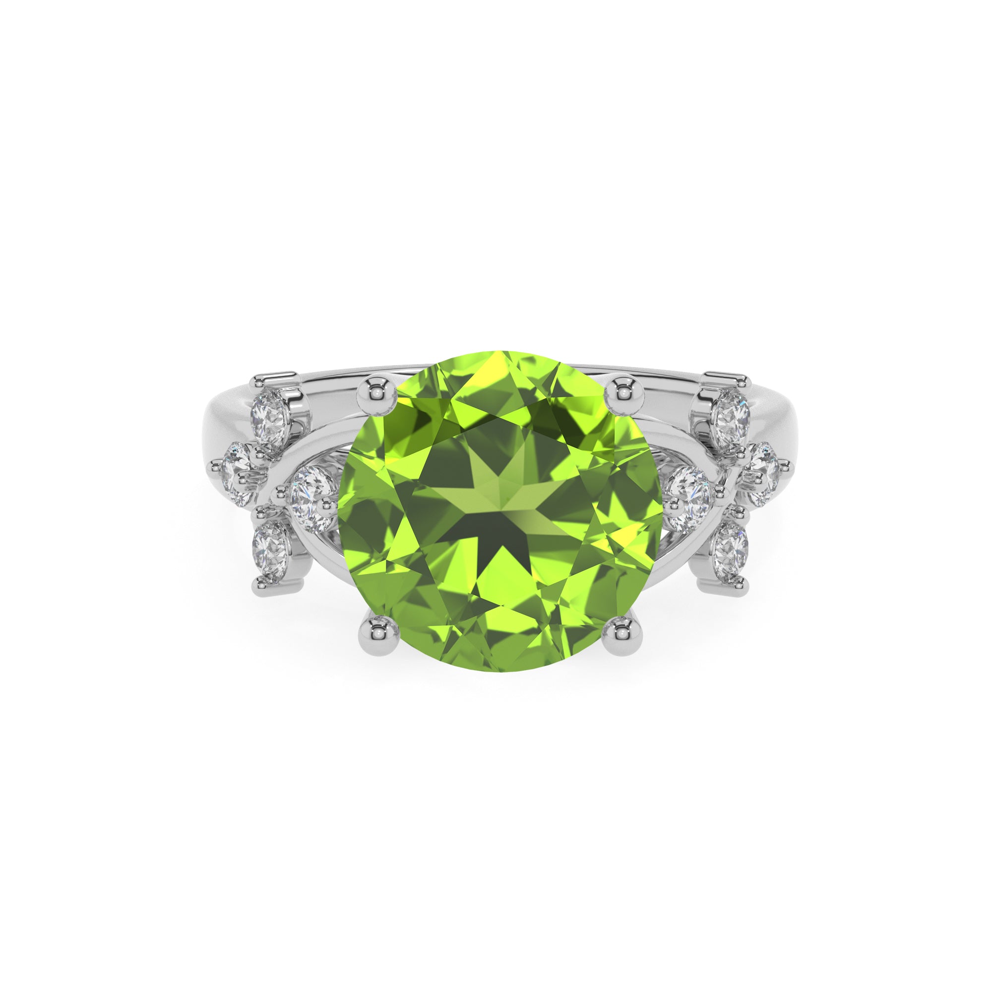 natural peridot round criss cross solitaire engagement ring