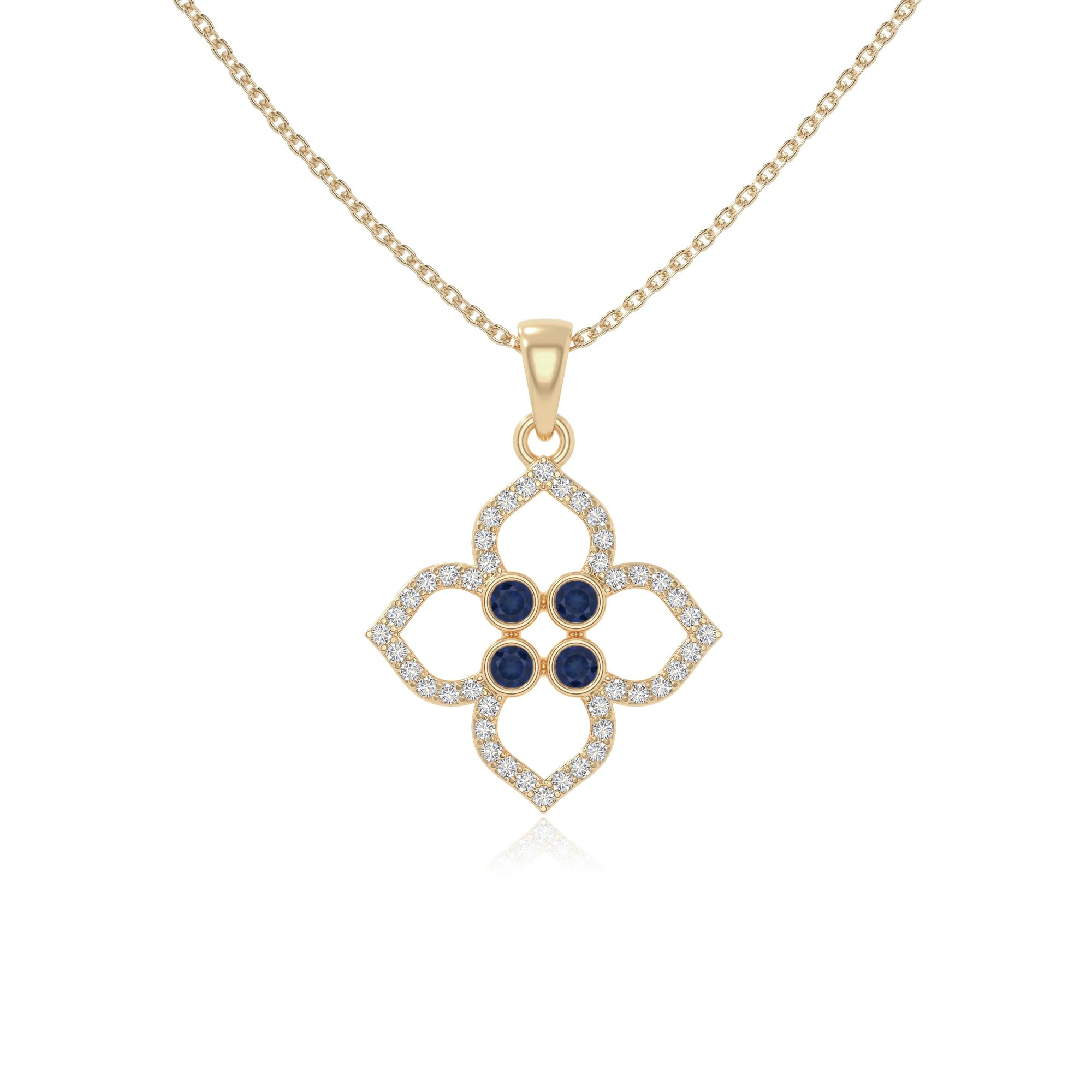 natural blue-sapphire 4 petal flower necklaces in yellow gold vermeil 
