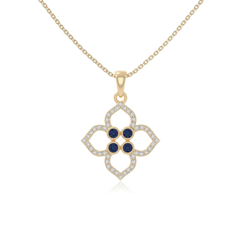 natural blue-sapphire 4 petal flower necklaces in yellow gold vermeil 