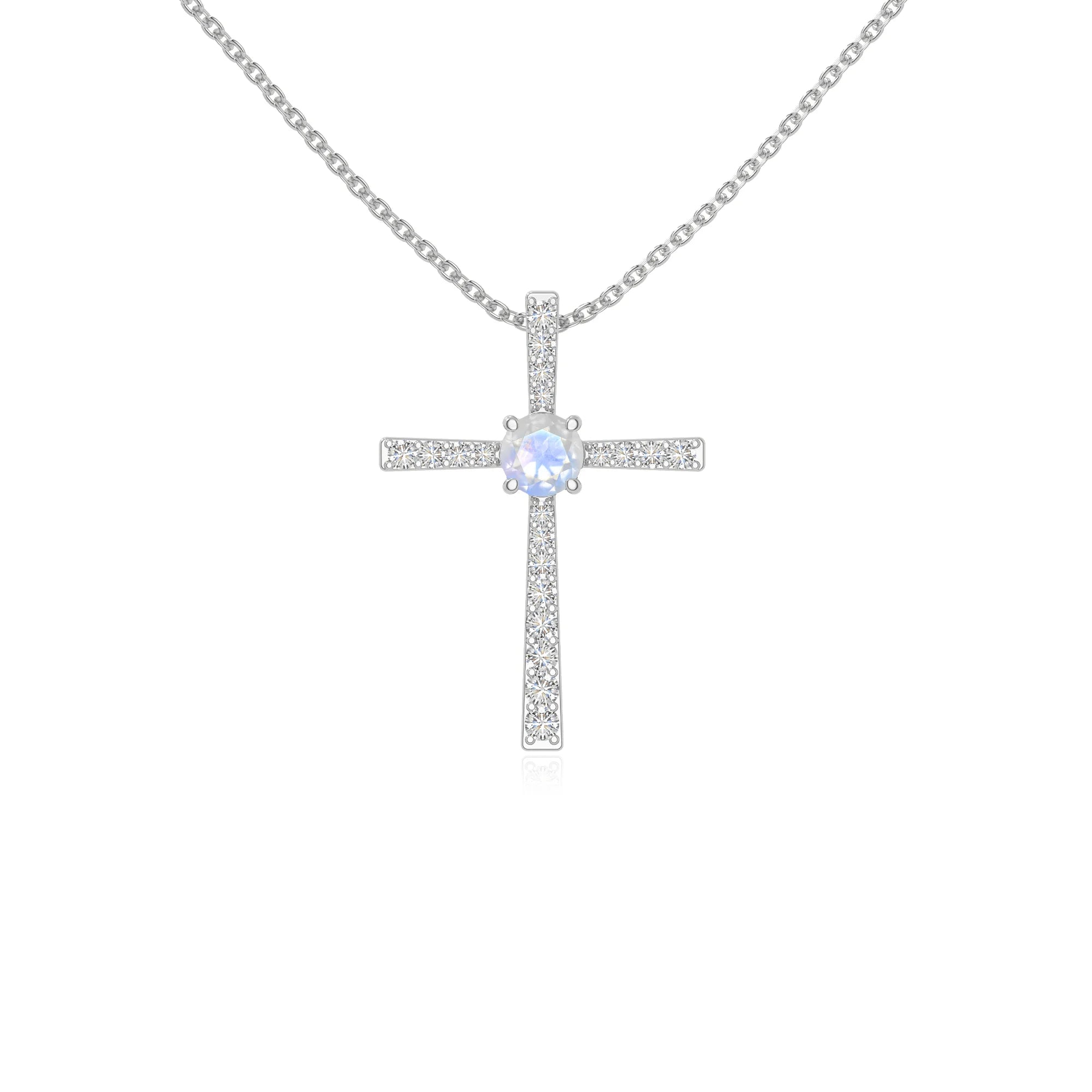 rainbow moonstone cross necklaces in sterling silver 